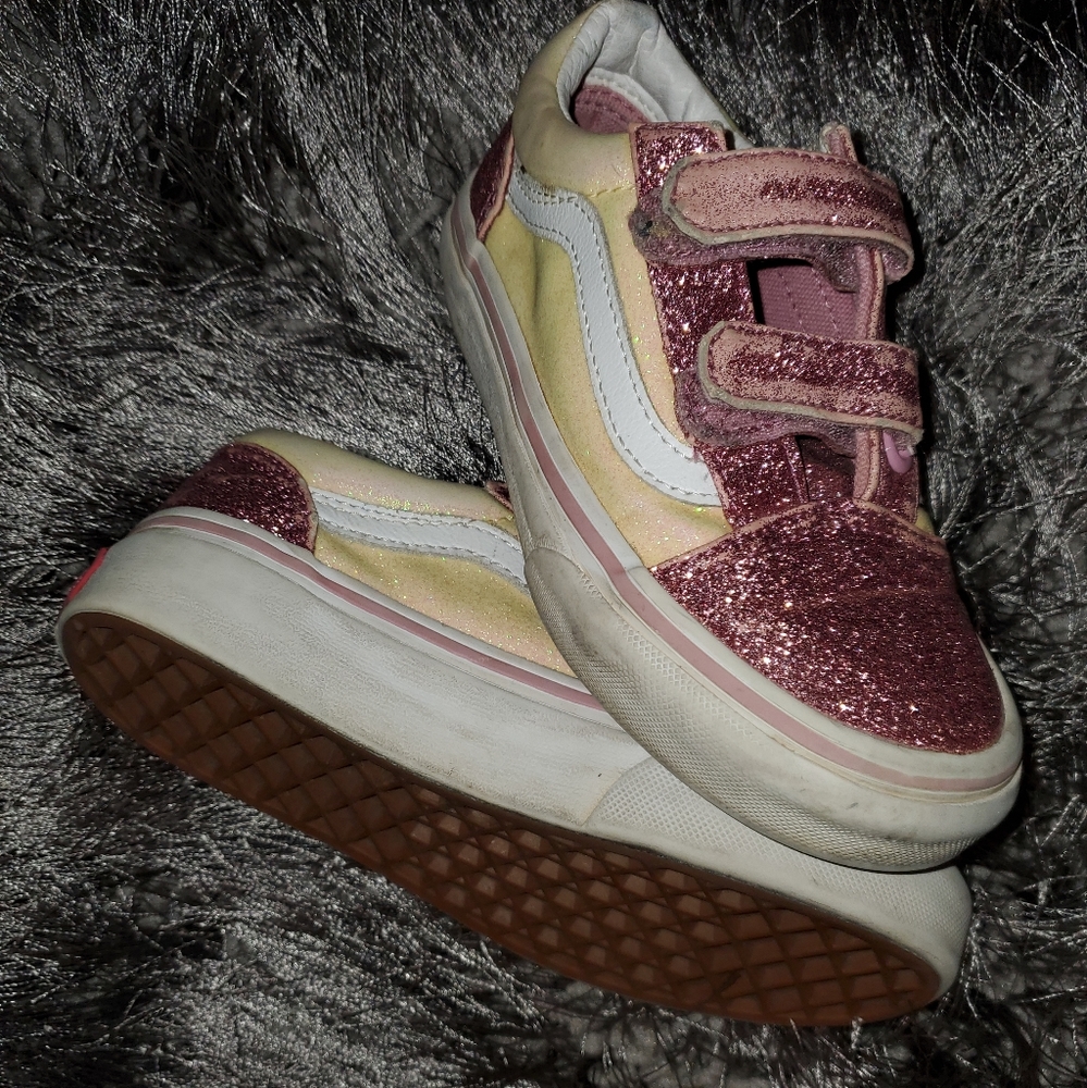 Size 11.5 Van's velcro pink sparkle- GENTLY WORN